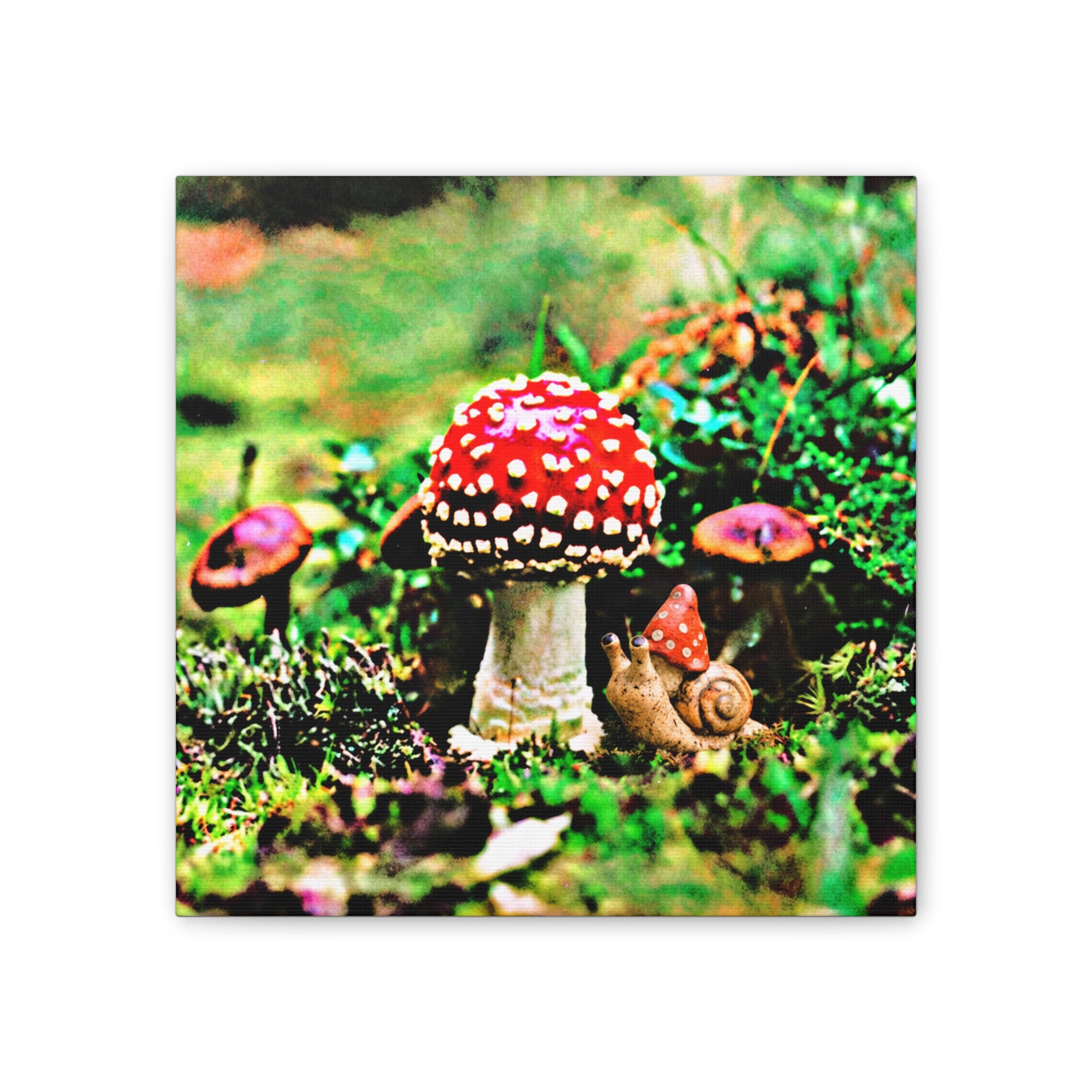 Amanita Tucked Away With Friend Canvas Wall Art – Vintage Red Fly Agaric Nature Print Whimsy