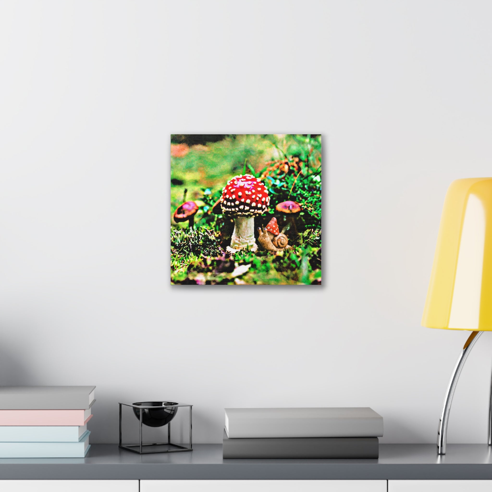 Amanita Tucked Away With Friend Canvas Wall Art – Vintage Red Fly Agaric Nature Print Whimsy