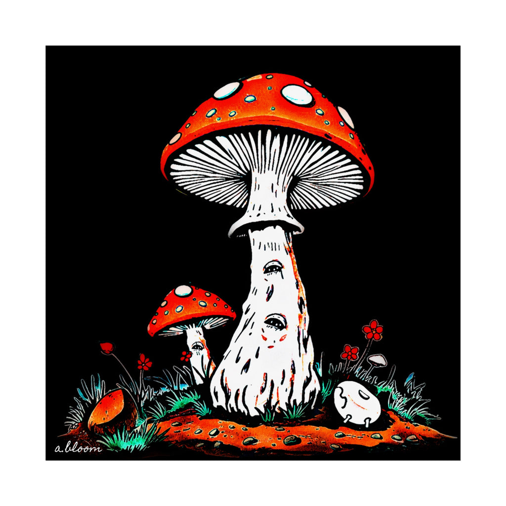 Gazing Through The Windows of The Past - Red Mixed Media Toadstool Illustration