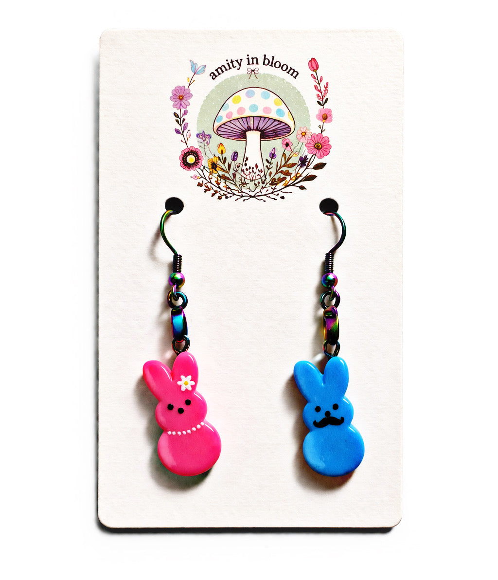 Peep Squad Earrings 🐰✨ Pink & Blue/Multi-Charm