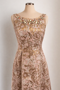 Vintage Pink & Gold Brocade Jeweled Cocktail Dress