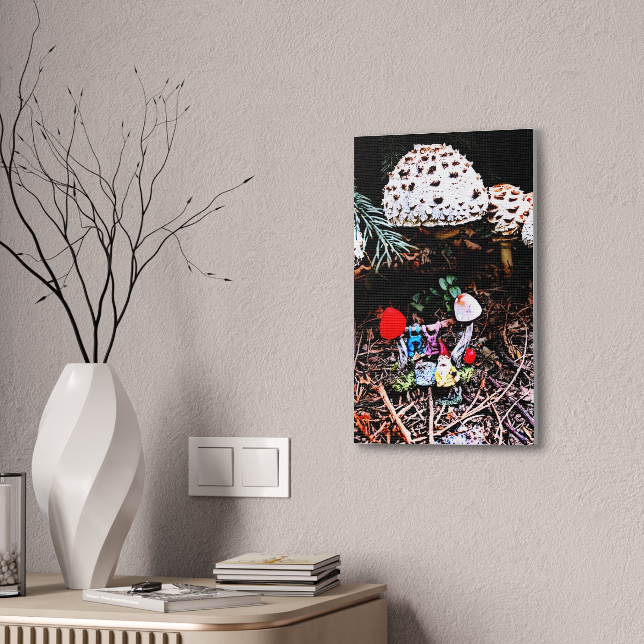 Fungi Funland Clothesline Canvas Print - Stretched 0.75" Vertical Whimsy