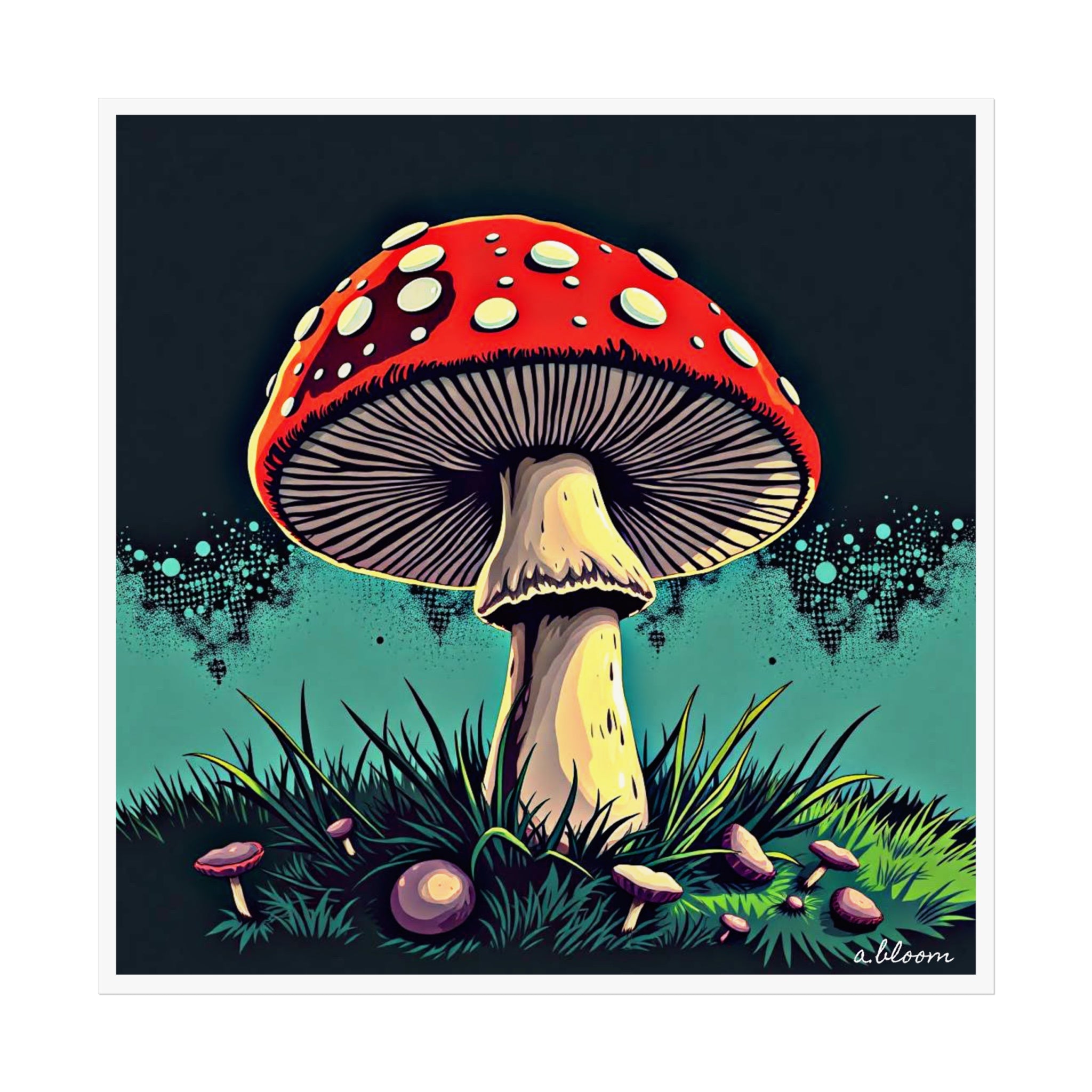 Existence Contemplation Cap Poster — Pop Yume Red Mixed Media Toadstool Illustration