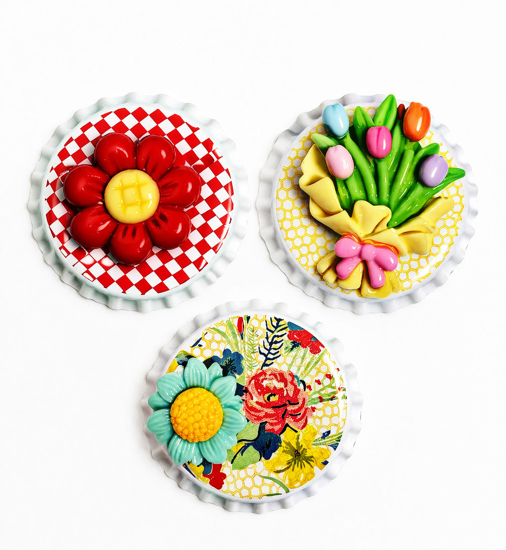 Spring Bouquet Bottlecap Upcycled Magnet Set