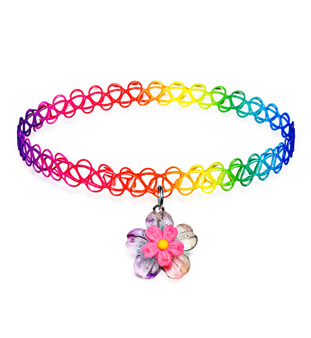 Flower Power Choker Necklace - Rainbow