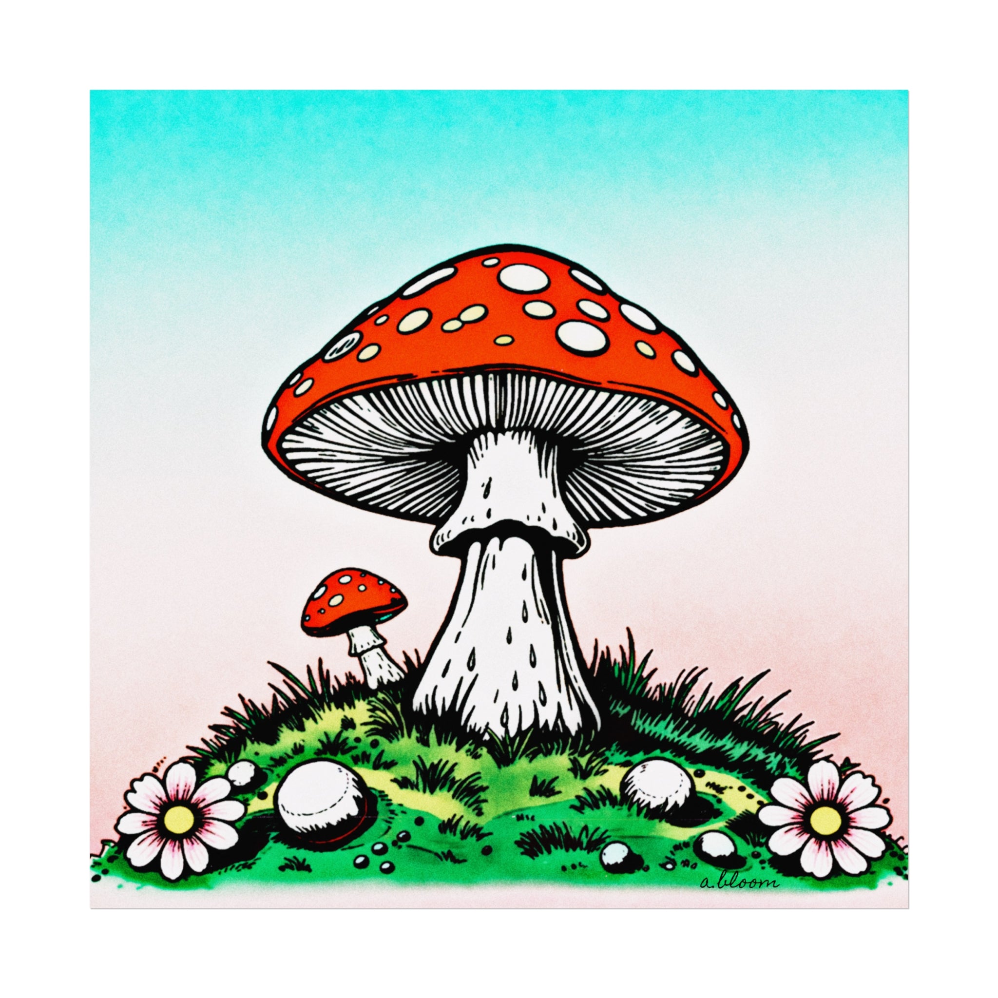 Quietly Becoming — Pop Yume Kira Red Mixed Media Toadstool Twins Illustration