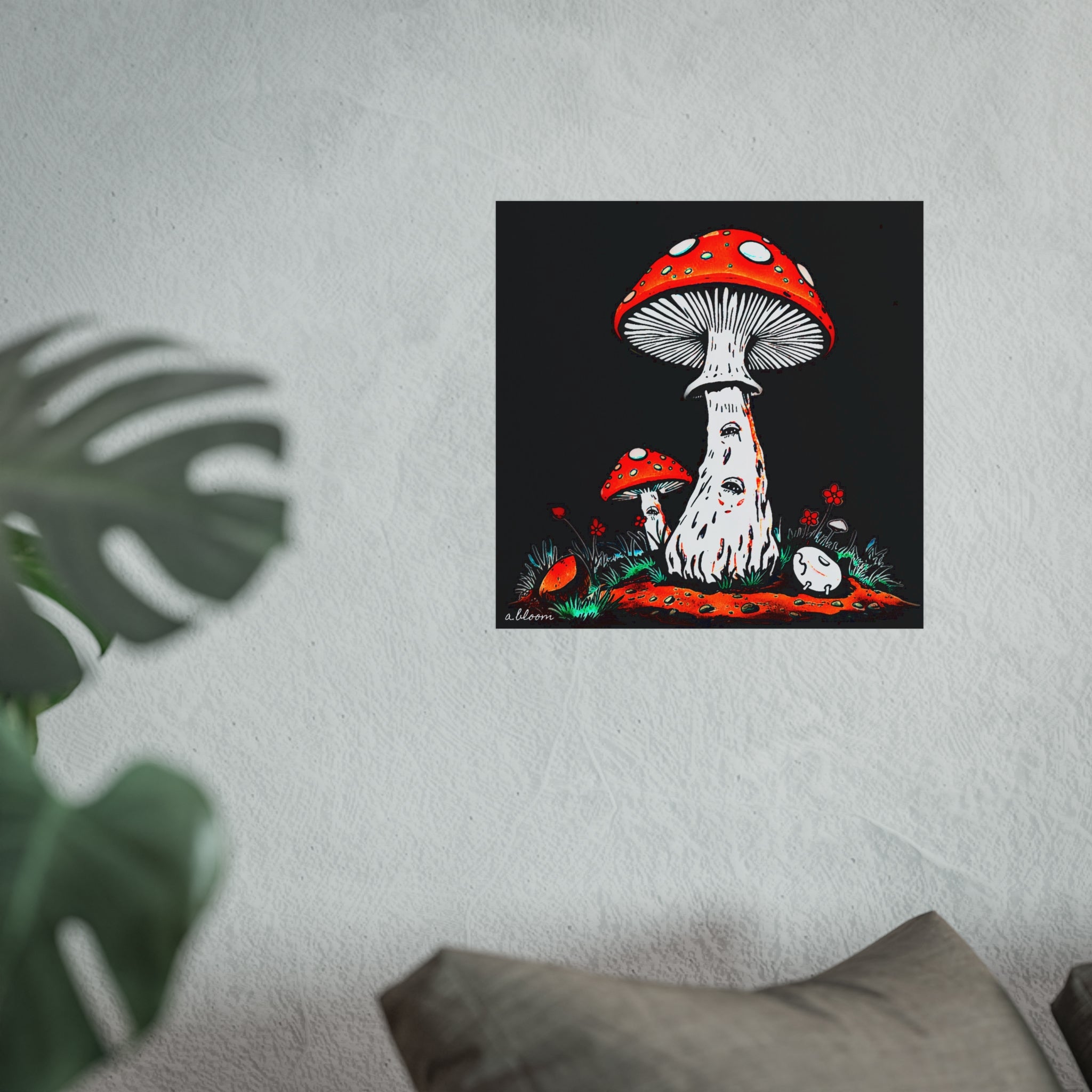 Gazing Through The Windows of The Past - Red Mixed Media Toadstool Illustration