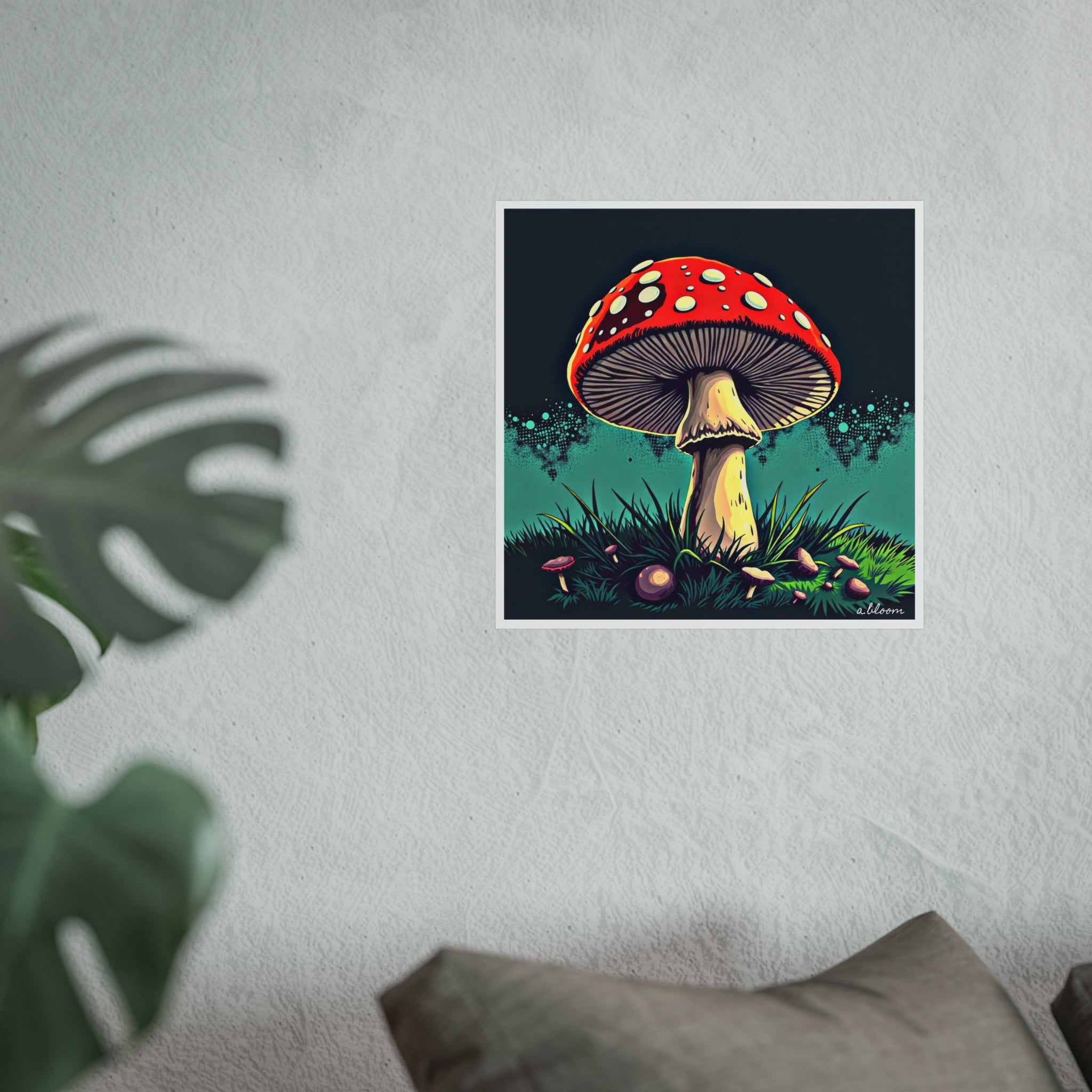 Existence Contemplation Cap Poster — Pop Yume Red Mixed Media Toadstool Illustration