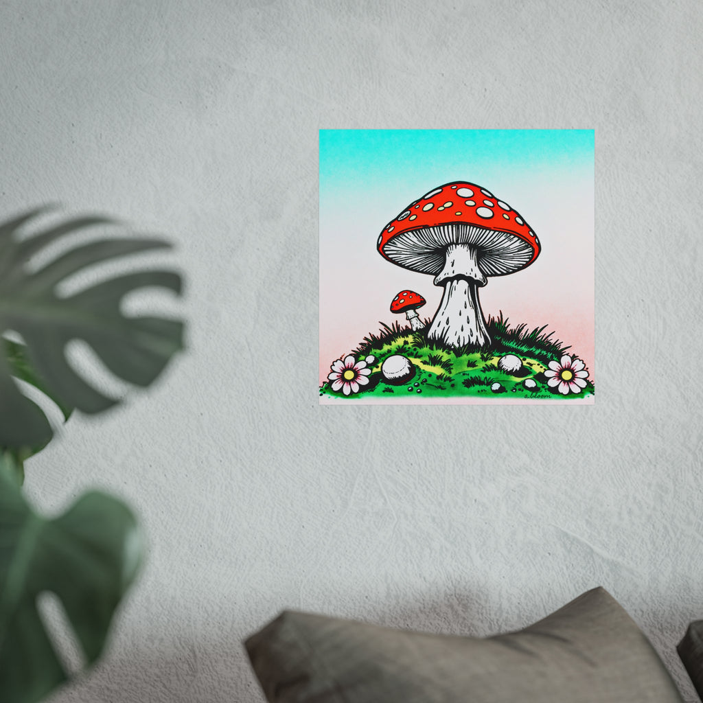 Quietly Becoming — Pop Yume Kira Red Mixed Media Toadstool Twins Illustration