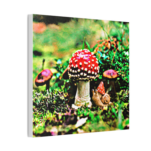 Amanita Tucked Away With Friend Canvas Wall Art – Vintage Red Fly Agaric Nature Print Whimsy