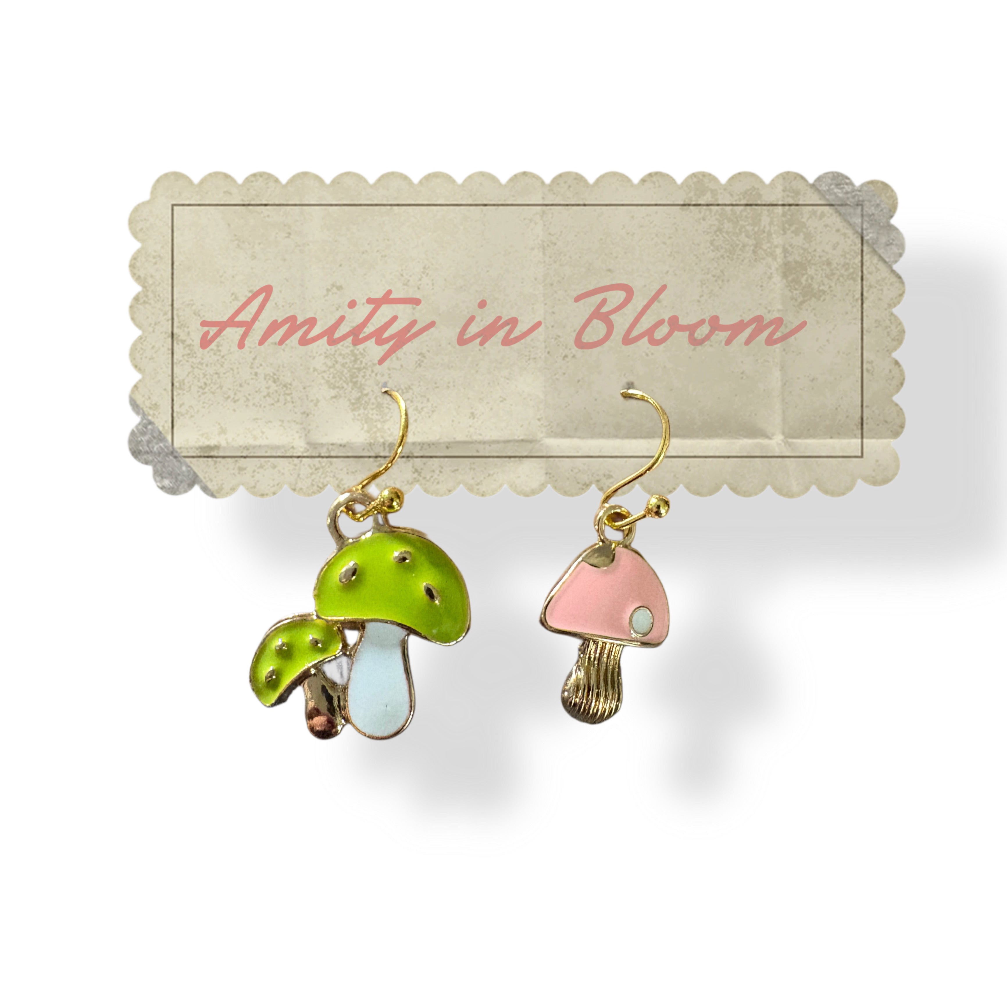 Shroomates & Friend Earrings - Green & Pink