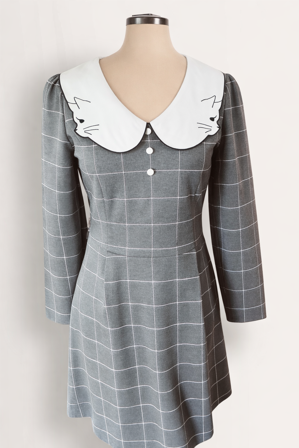 Miss Patina Cat Collar Check Dress