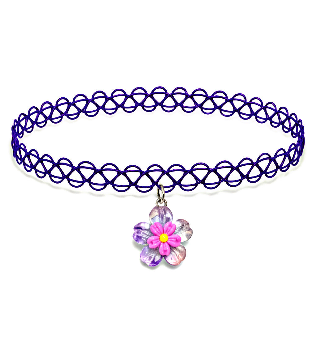 Flower Power Choker Necklace - Purple