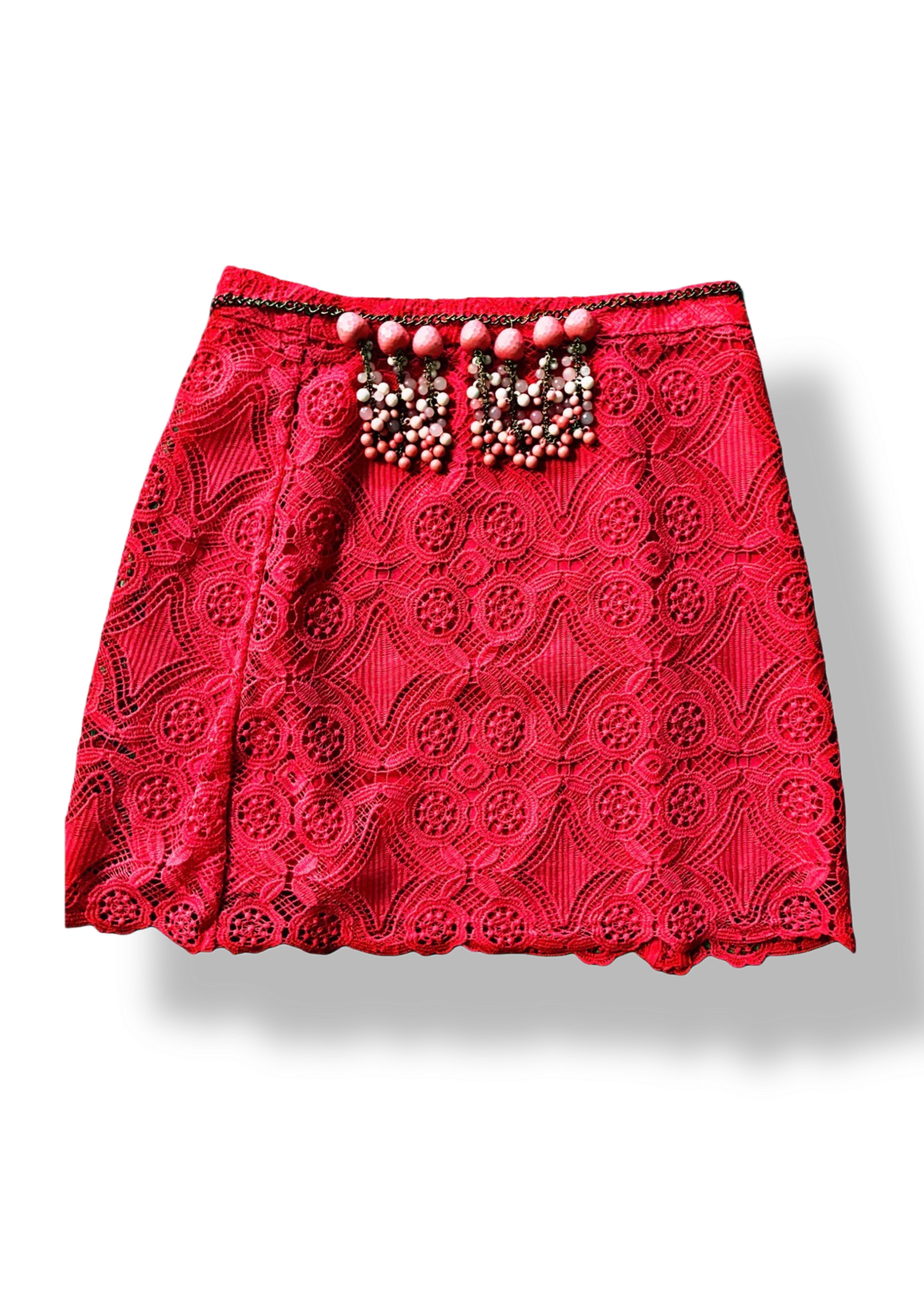 Upcycled Y2K Coral Lace Skirt